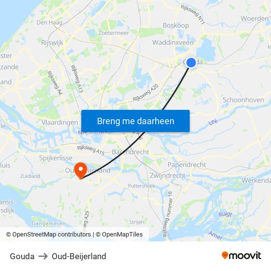 Gouda to Oud-Beijerland map