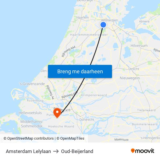 Amsterdam Lelylaan to Oud-Beijerland map