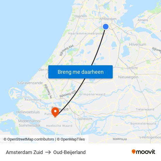 Amsterdam Zuid to Oud-Beijerland map
