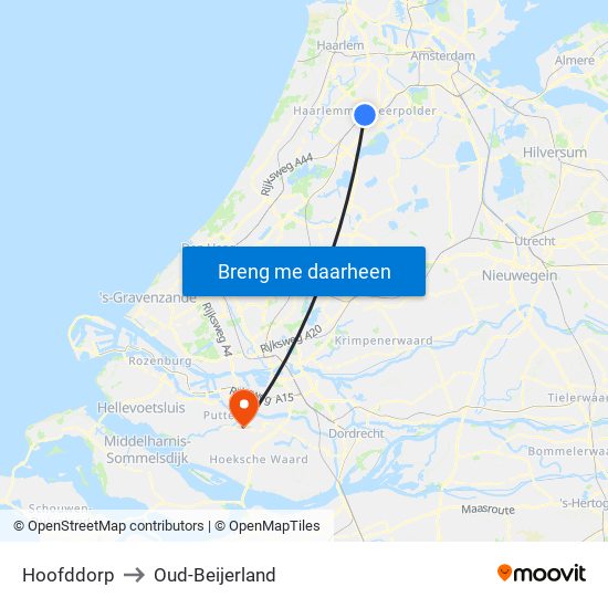 Hoofddorp to Oud-Beijerland map