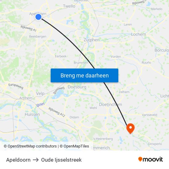 Apeldoorn to Oude Ijsselstreek map