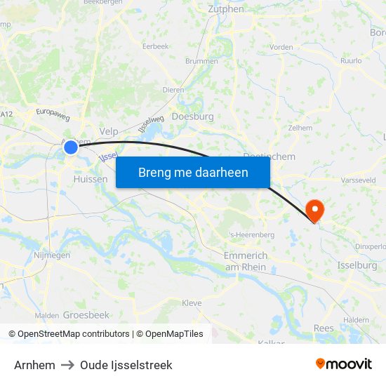 Arnhem to Oude Ijsselstreek map