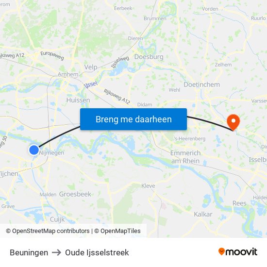 Beuningen to Oude Ijsselstreek map