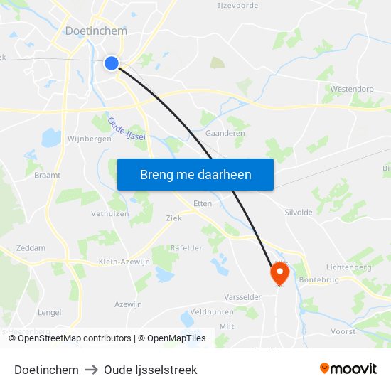 Doetinchem to Oude Ijsselstreek map