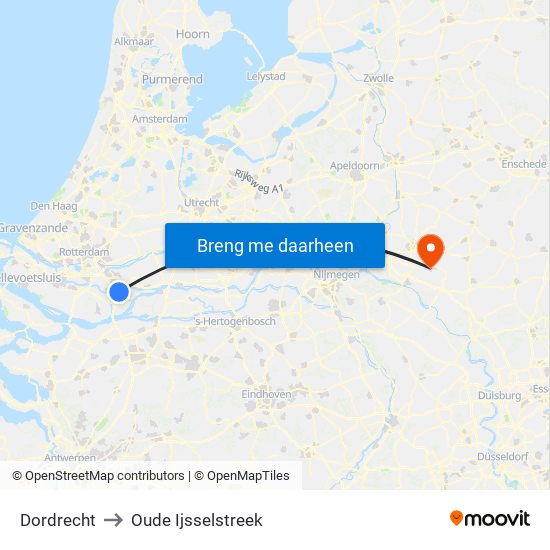 Dordrecht to Oude Ijsselstreek map