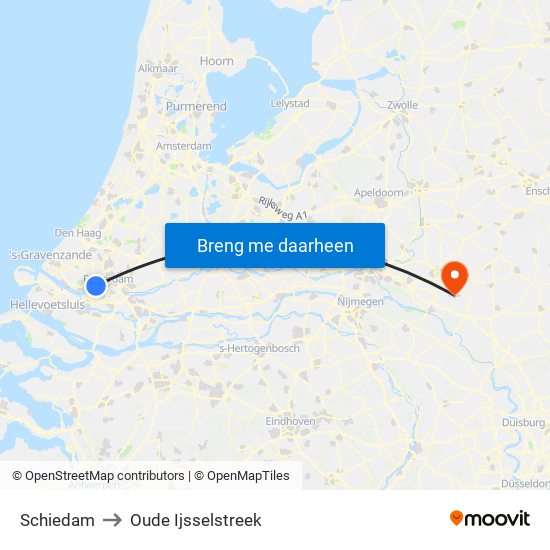 Schiedam to Oude Ijsselstreek map