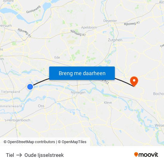 Tiel to Oude Ijsselstreek map