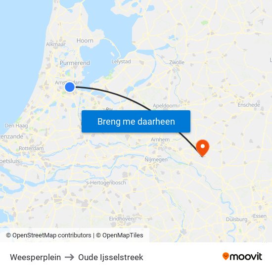 Weesperplein to Oude Ijsselstreek map