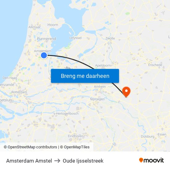 Amsterdam Amstel to Oude Ijsselstreek map