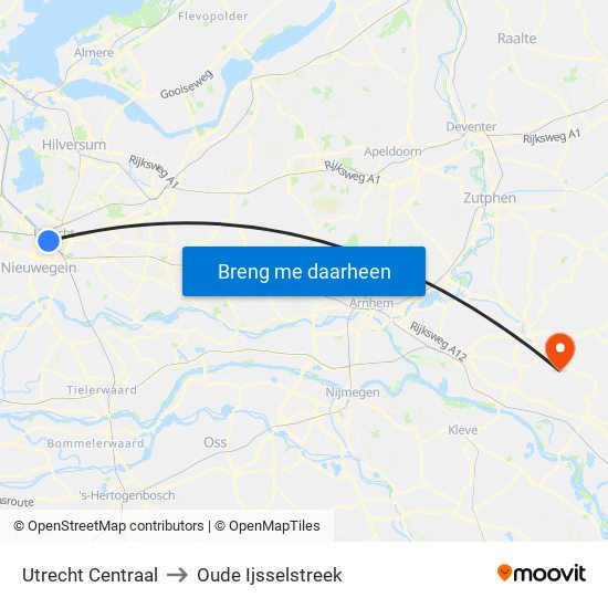 Utrecht Centraal to Oude Ijsselstreek map