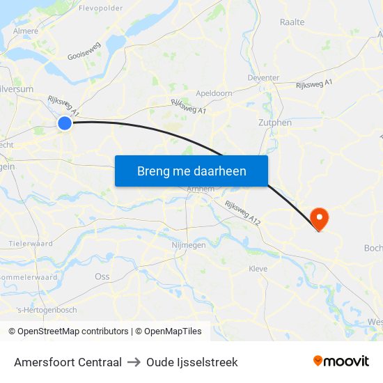 Amersfoort Centraal to Oude Ijsselstreek map