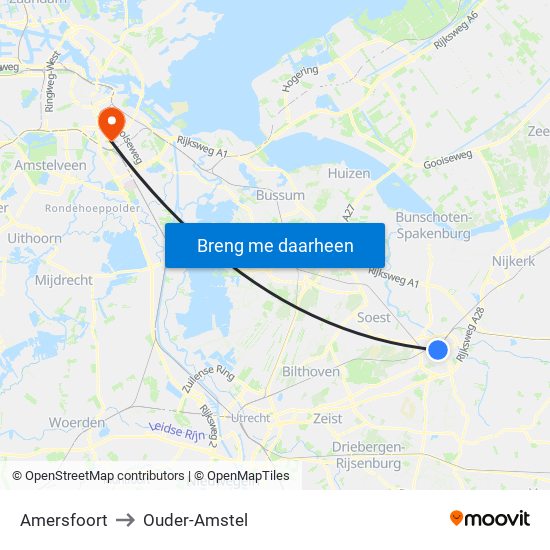 Amersfoort to Ouder-Amstel map
