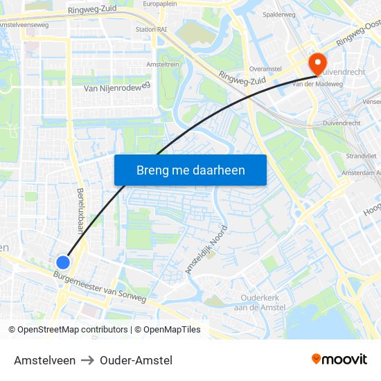 Amstelveen to Ouder-Amstel map