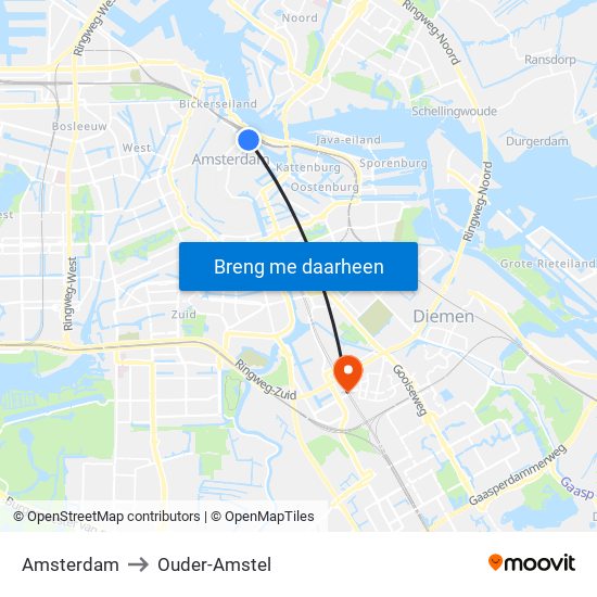 Amsterdam to Ouder-Amstel map