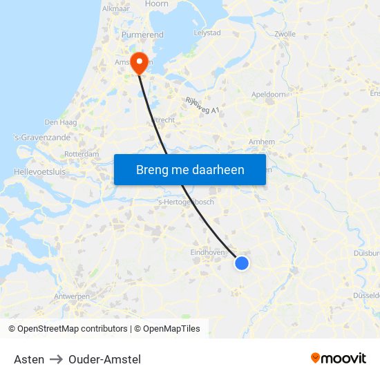 Asten to Ouder-Amstel map