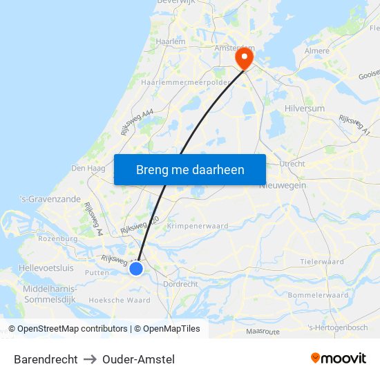 Barendrecht to Ouder-Amstel map