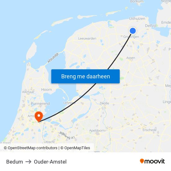 Bedum to Ouder-Amstel map
