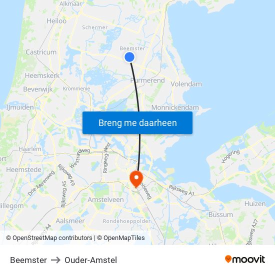 Beemster to Ouder-Amstel map