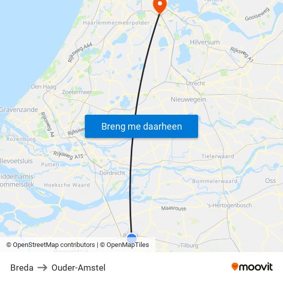 Breda to Ouder-Amstel map