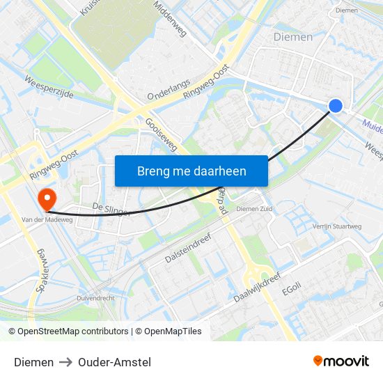 Diemen to Ouder-Amstel map