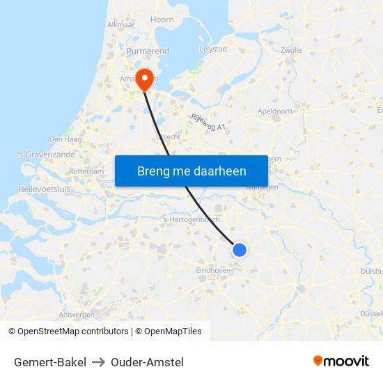 Gemert-Bakel to Ouder-Amstel map