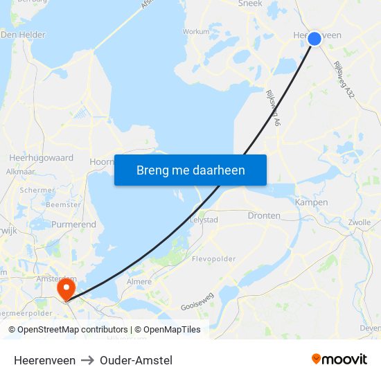 Heerenveen to Ouder-Amstel map