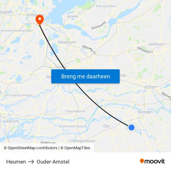 Heumen to Ouder-Amstel map