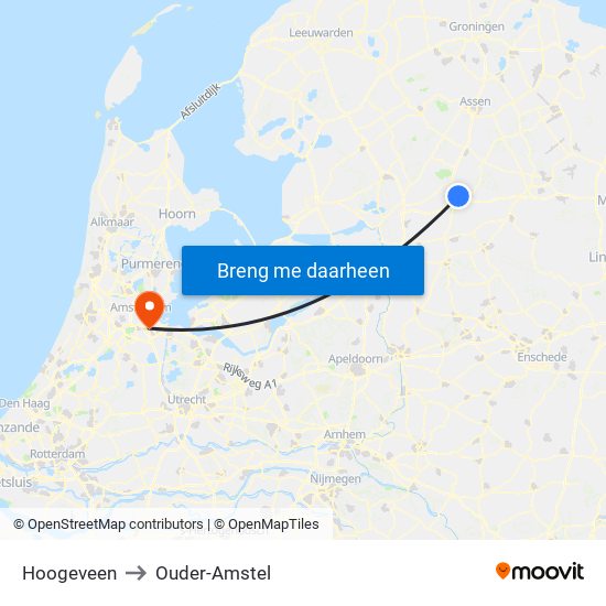 Hoogeveen to Ouder-Amstel map