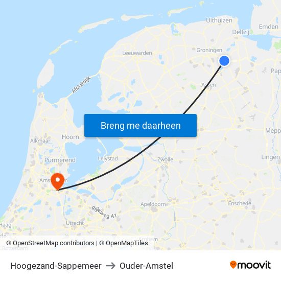 Hoogezand-Sappemeer to Ouder-Amstel map