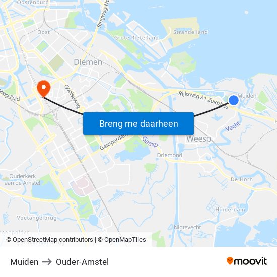 Muiden to Ouder-Amstel map