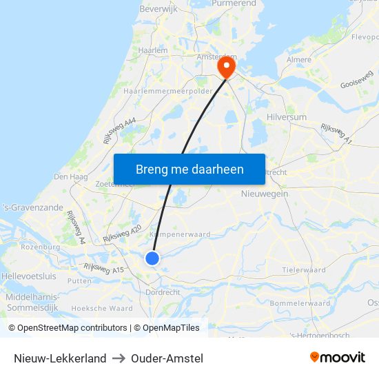Nieuw-Lekkerland to Ouder-Amstel map