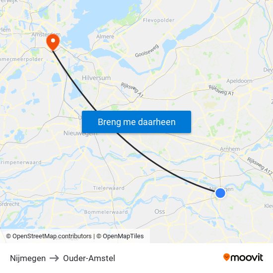 Nijmegen to Ouder-Amstel map