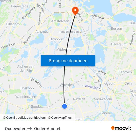 Oudewater to Ouder-Amstel map
