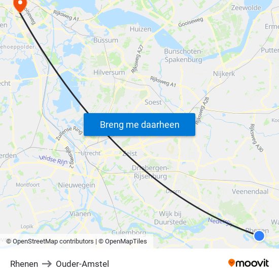 Rhenen to Ouder-Amstel map