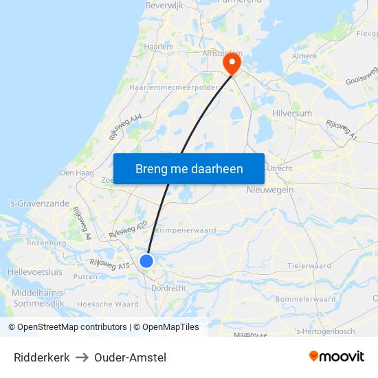 Ridderkerk to Ouder-Amstel map