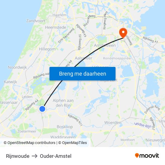 Rijnwoude to Ouder-Amstel map