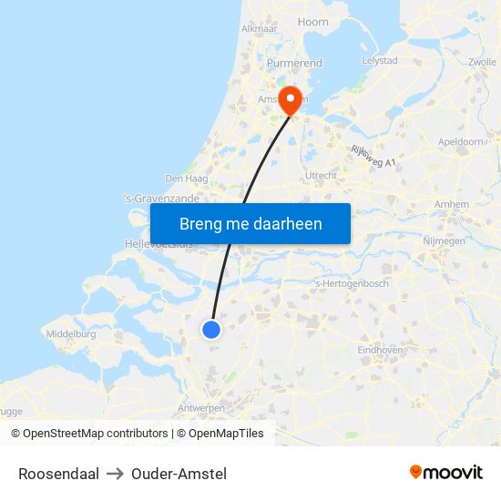 Roosendaal to Ouder-Amstel map