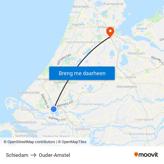 Schiedam to Ouder-Amstel map