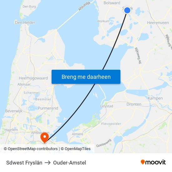 Sdwest Fryslân to Ouder-Amstel map