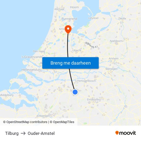 Tilburg to Ouder-Amstel map
