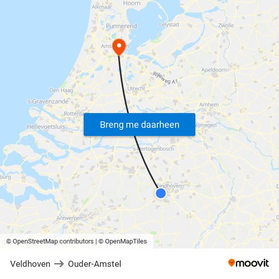 Veldhoven to Ouder-Amstel map