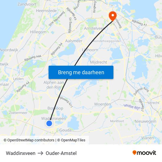 Waddinxveen to Ouder-Amstel map