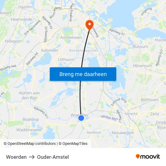 Woerden to Ouder-Amstel map
