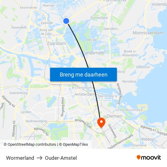 Wormerland to Ouder-Amstel map