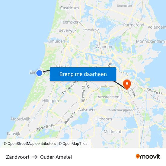 Zandvoort to Ouder-Amstel map