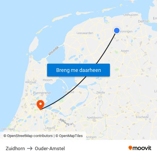 Zuidhorn to Ouder-Amstel map