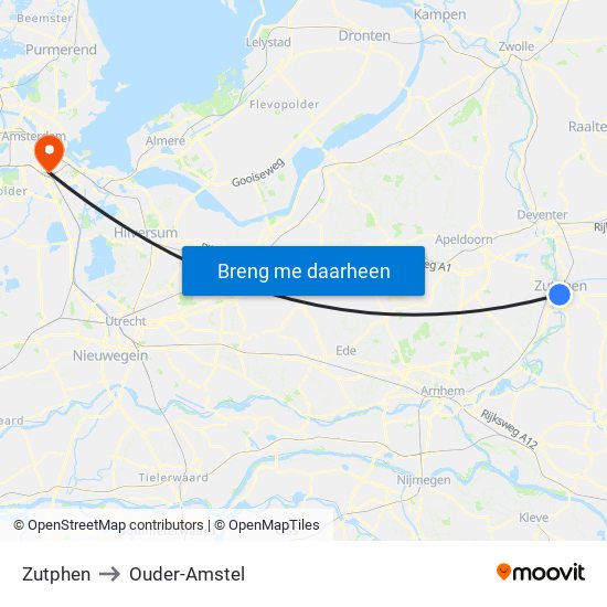 Zutphen to Ouder-Amstel map