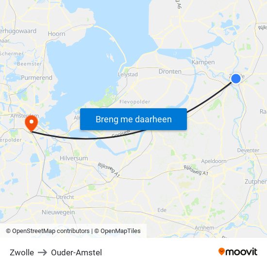 Zwolle to Ouder-Amstel map