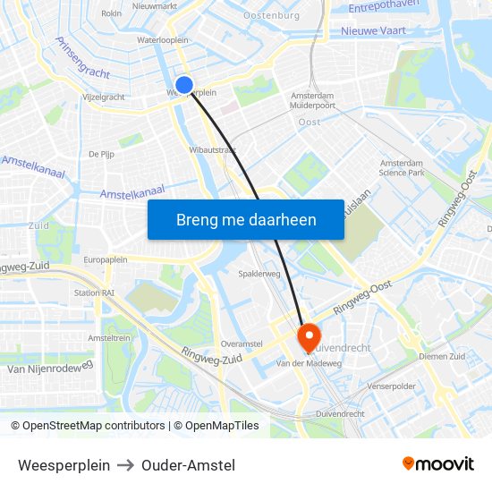 Weesperplein to Ouder-Amstel map