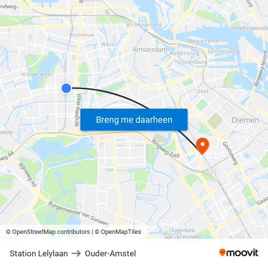 Station Lelylaan to Ouder-Amstel map